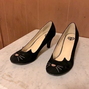 Cute black suede cat heels